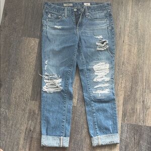 AG Adriano Goldschmied Distressed Cropped Jeans - Blue